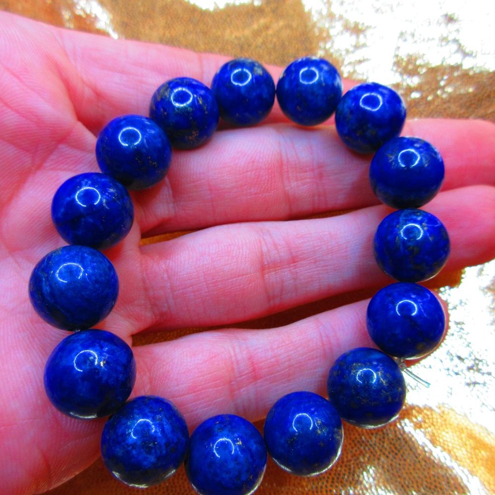 Lapis Lazuli 12mm Round 7" Stretchy Gemstone Bracelet